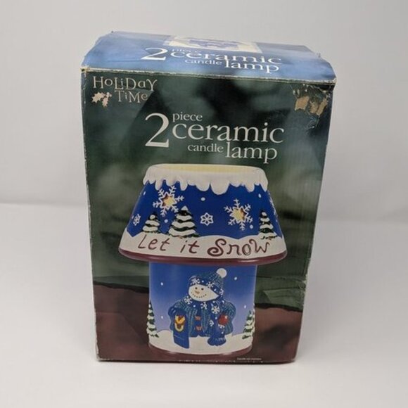 NEW Holiday Time Snowman Let it Snow 2 Piece Ceramic Shade Candle Lamp Holder - Picture 6 of 7